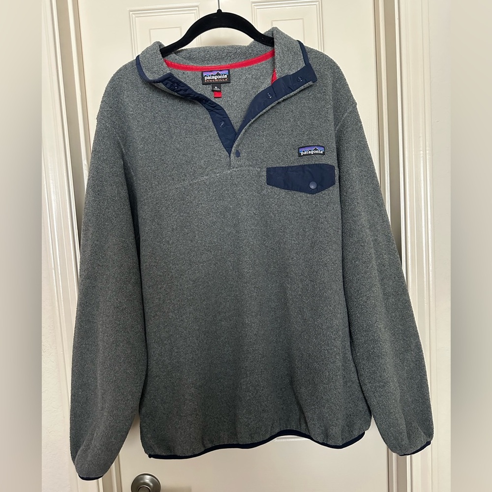Patagonia Synchilla Gray and Navy Pullover